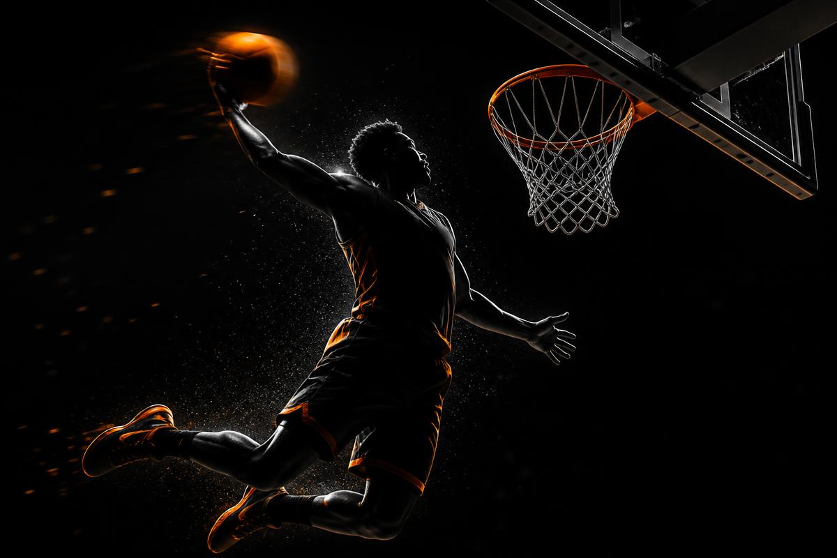 Basketball player dunking